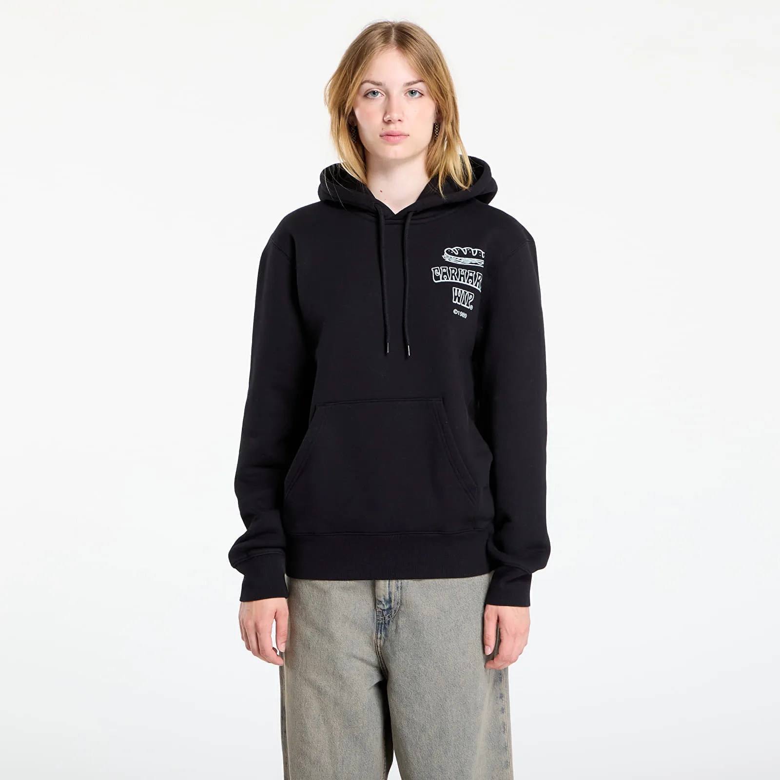 Мъжки суитшърт с качулка Carhartt WIP Hooded Sandwich черен/син – Black|Blue Fog – Мъжки худита