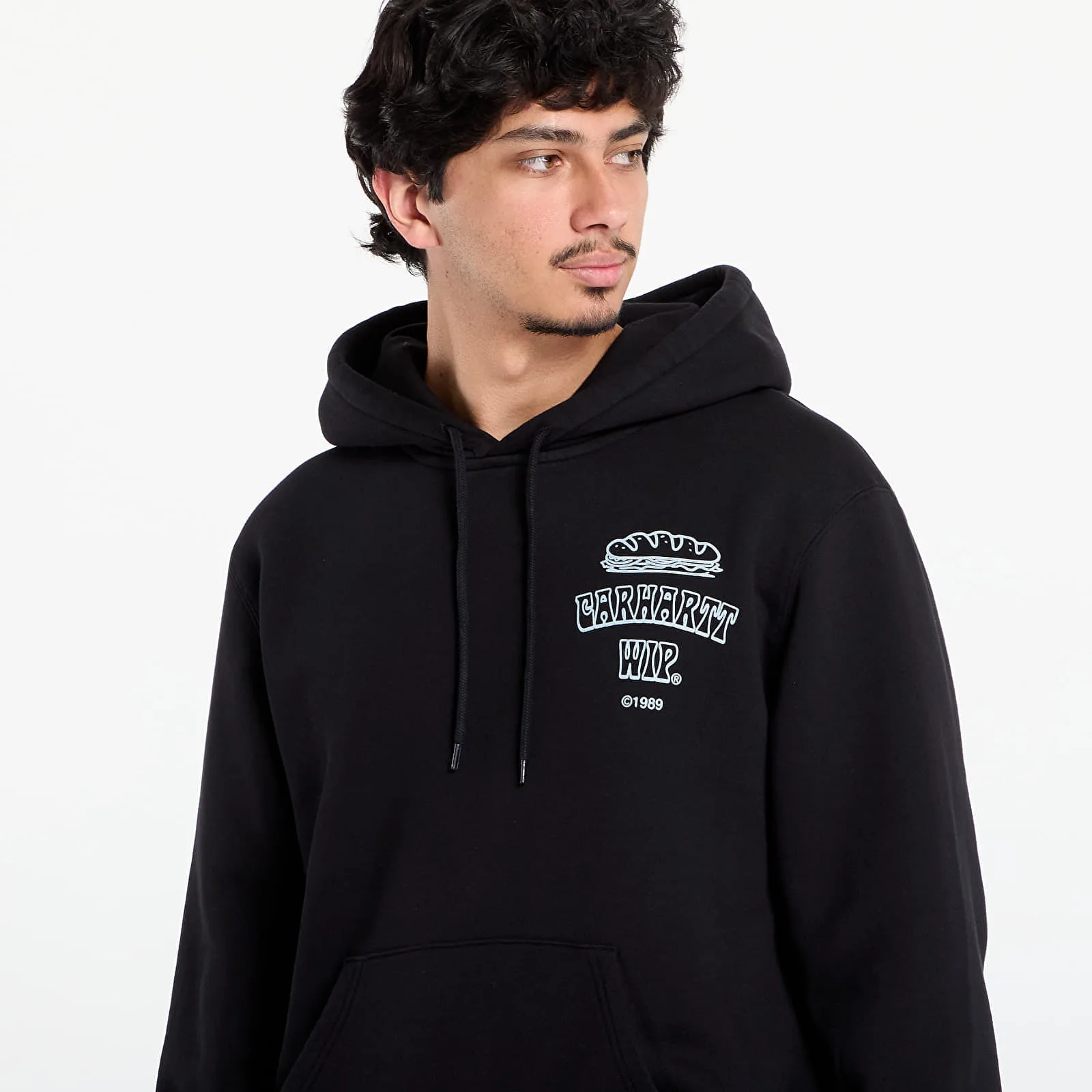 Мъжки суитшърт с качулка Carhartt WIP Hooded Sandwich черен/син – Black|Blue Fog – Мъжки худита