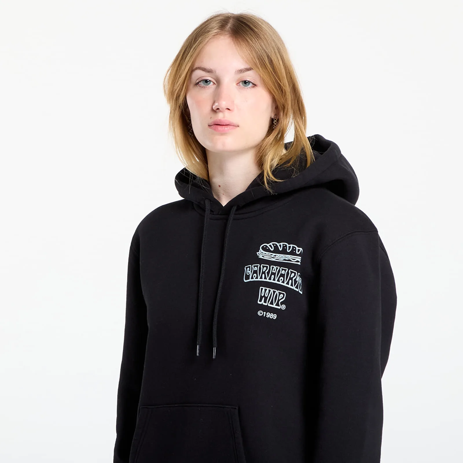 Мъжки суитшърт с качулка Carhartt WIP Hooded Sandwich черен/син – Black|Blue Fog – Мъжки худита