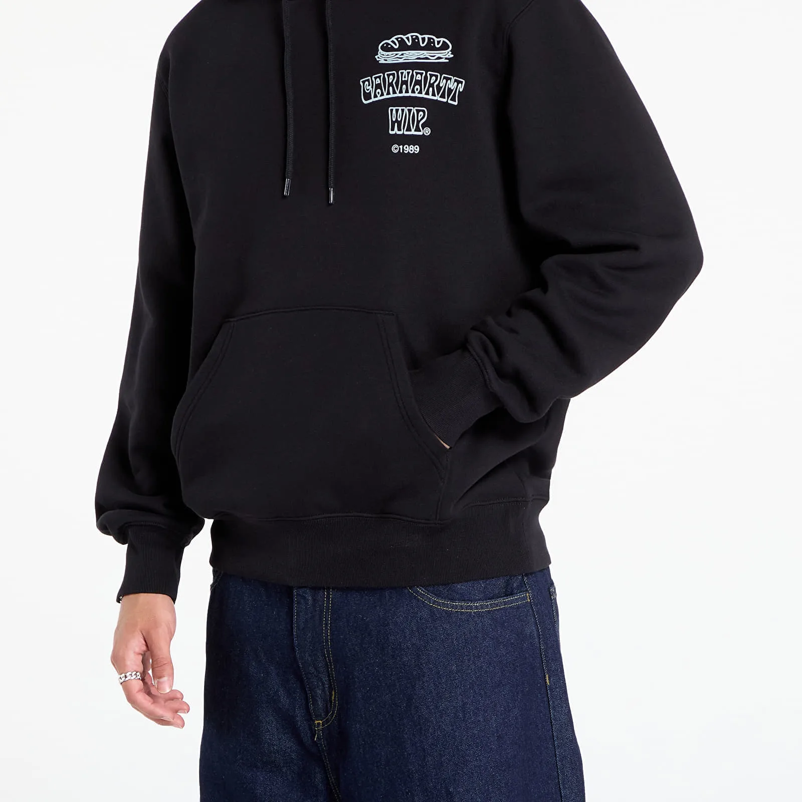Мъжки суитшърт с качулка Carhartt WIP Hooded Sandwich черен/син – Black|Blue Fog – Мъжки худита