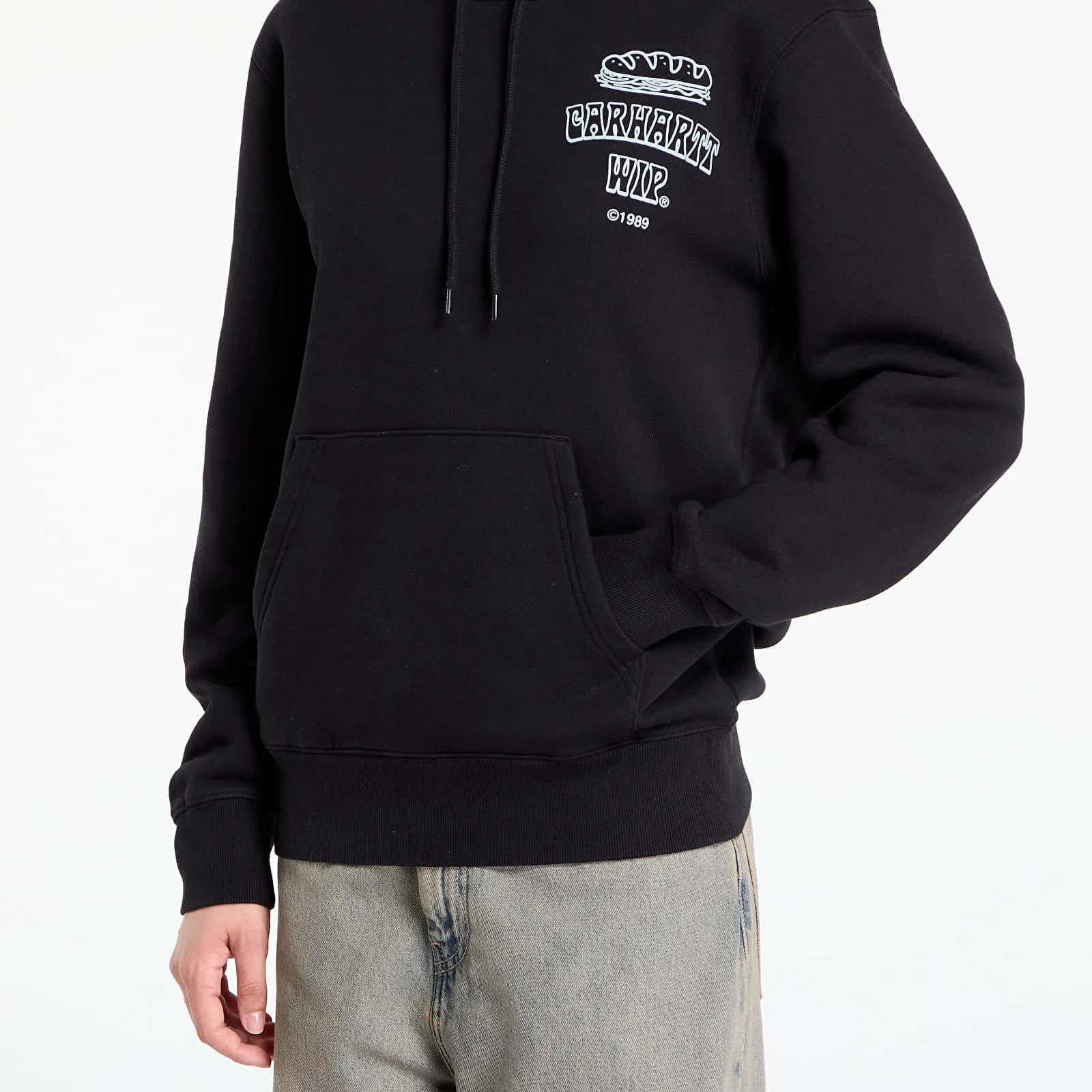 Мъжки суитшърт с качулка Carhartt WIP Hooded Sandwich черен/син – Black|Blue Fog – Мъжки худита