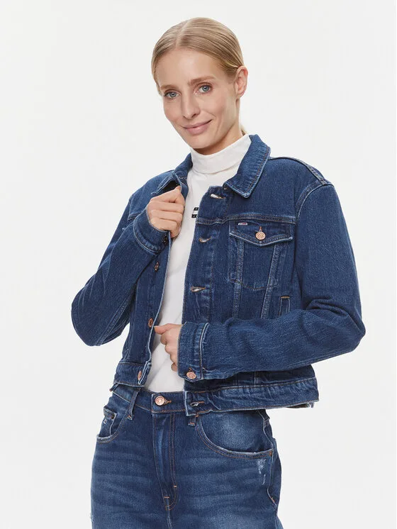 Tommy Jeans Дънково яке Izzie DW0DW17211 Тъмносин Slim Fit – Дамски дънкови якета