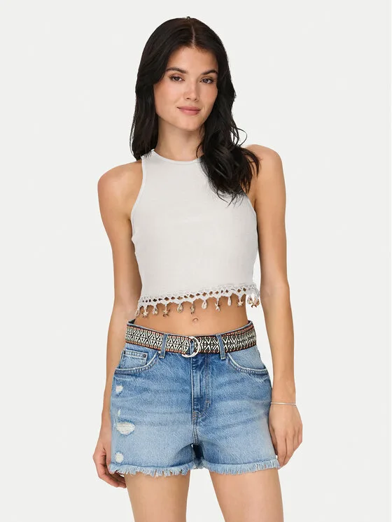 ONLY топ Shelly 15325019 Бял Slim Fit – Дамски топове
