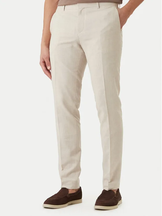 BOSS Текстилни панталони H-Genius-253 50561874 Кремав Slim Fit – Мъжки текстилни панталони