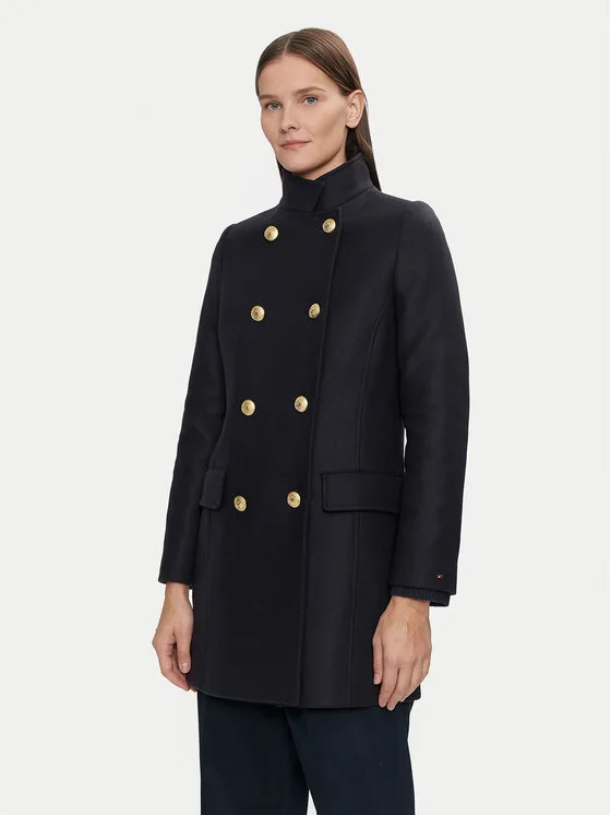 Tommy Hilfiger Вълнено палто WW0WW42732 Тъмносин Regular Fit – Дамски зимни палта