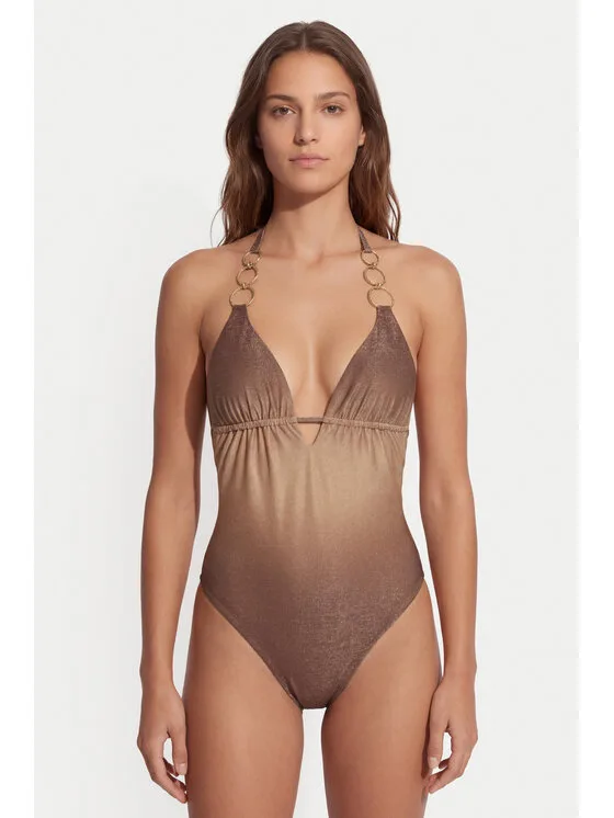 Дамски цял бански Guess KF600 кафяв – Дамски цели бански