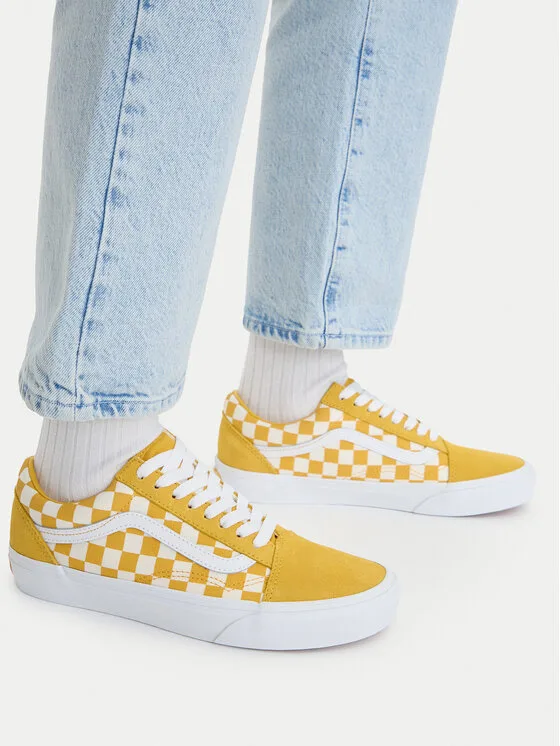 Кецове Vans Old Skool Checkerboard жълти – Кецове унисекс