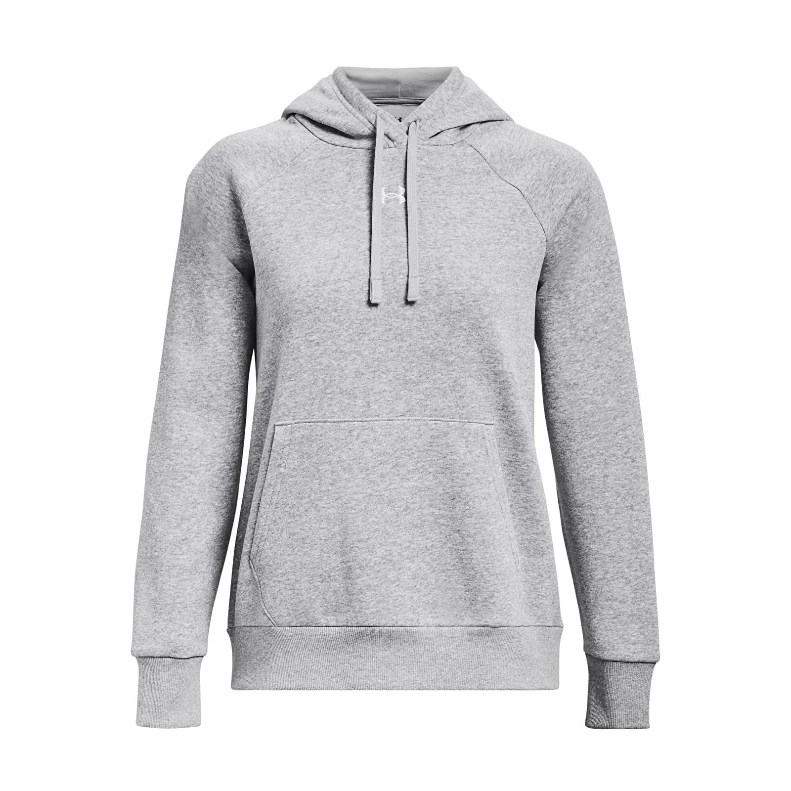 Дамски суитшърт с качулка Under Armour Rival сив/бял – Mod Gray Light Heather|White – Дамски худита