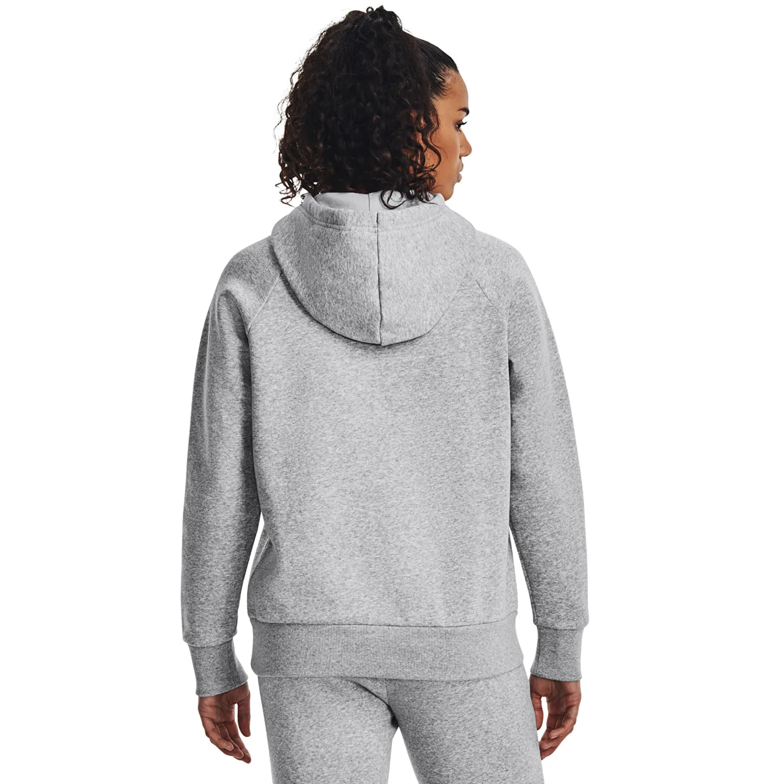 Дамски суитшърт с качулка Under Armour Rival сив/бял – Mod Gray Light Heather|White – Дамски худита
