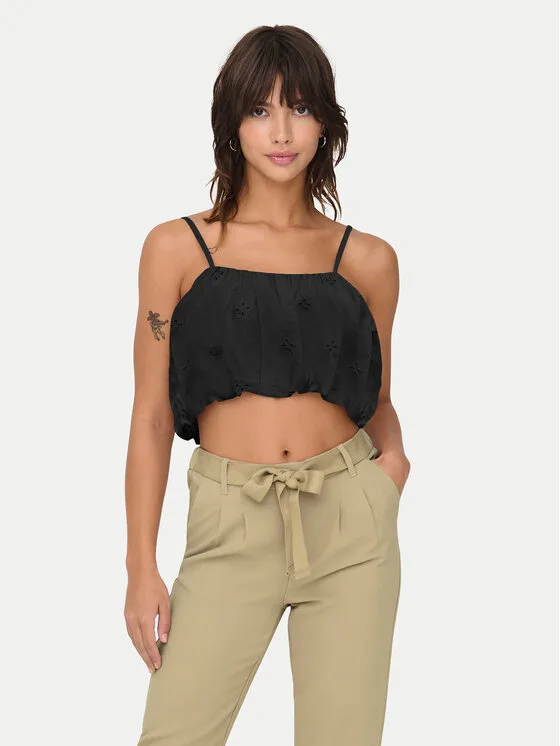 ONLY топ Lou 15342566 Черен Cropped Fit – Дамски топове