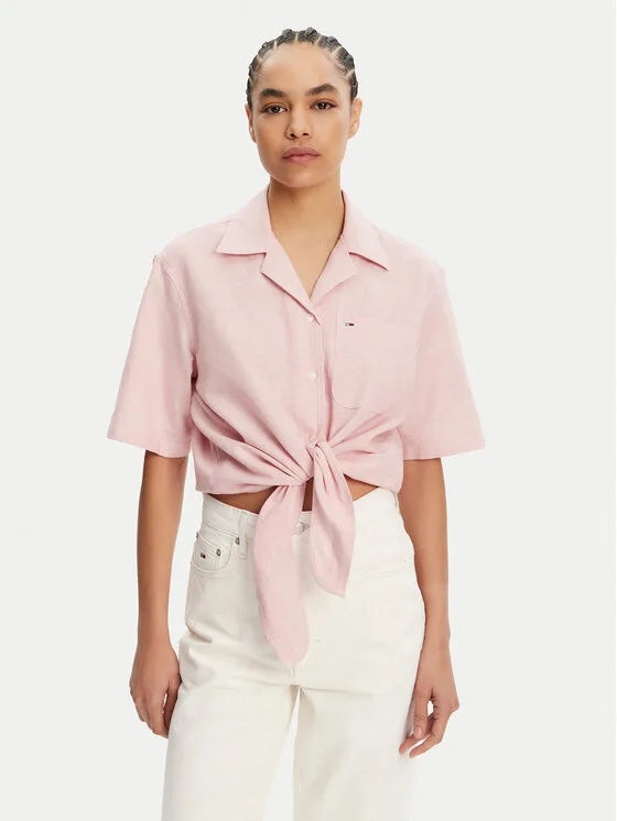 Дамска риза Tommy Jeans DW0DW20286 розова – Дамски ежедневни ризи