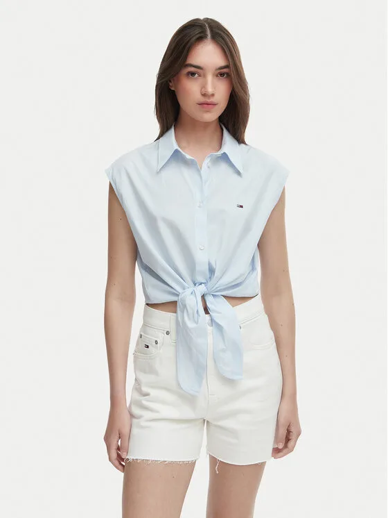 Дамска риза Tommy Jeans DW0DW22212 светлосиня – Дамски ежедневни ризи