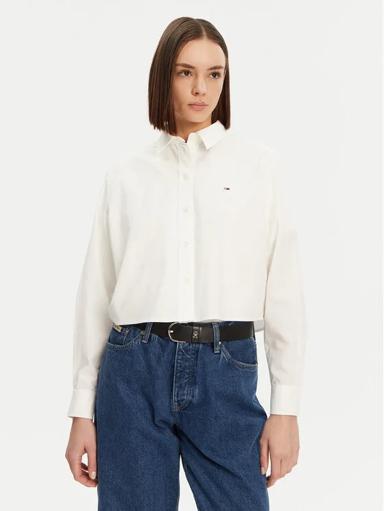 Tommy Jeans Риза DW0DW19354 Бял Relaxed Fit – Дамски ежедневни ризи