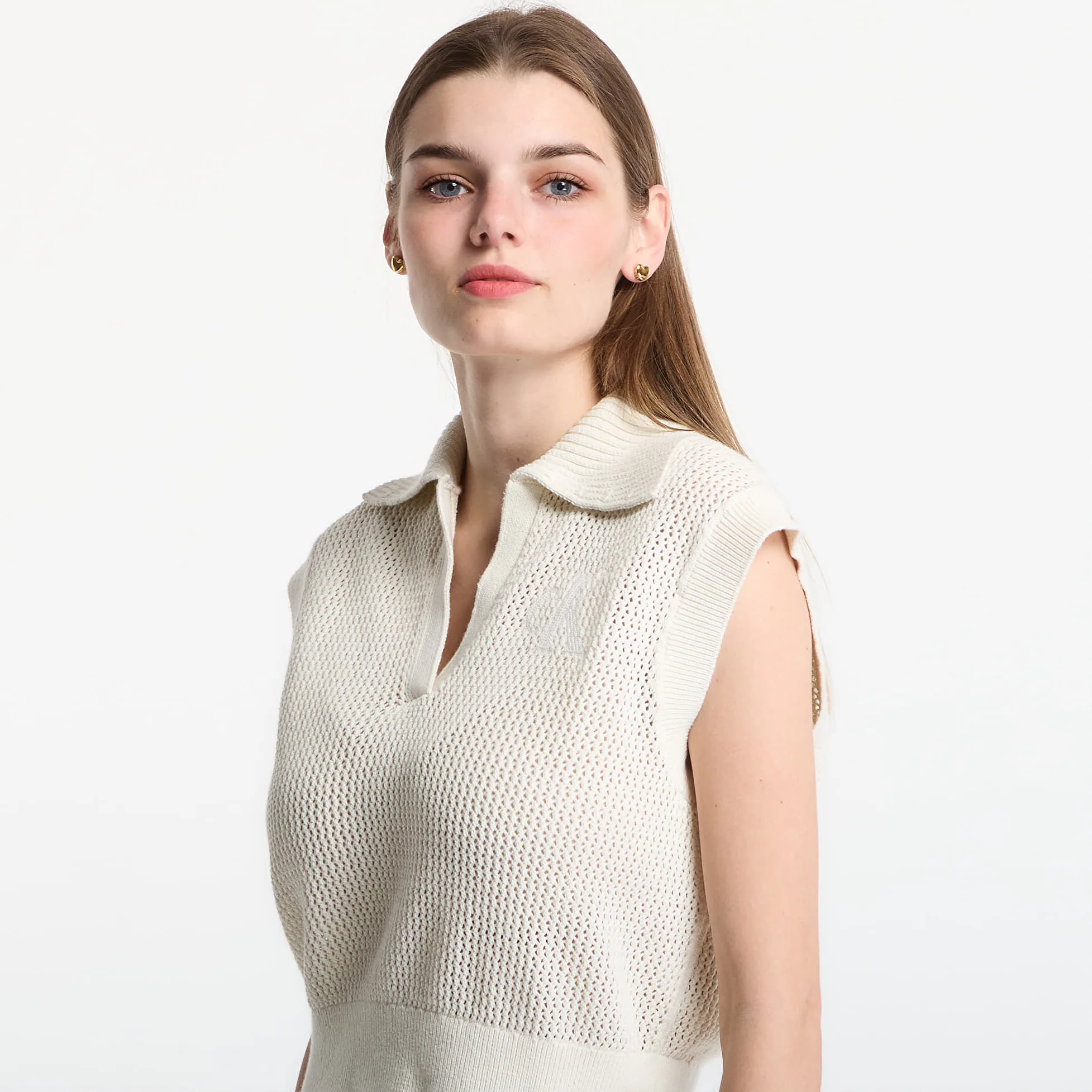Дамски елек Calvin Klein Jeans Crochet Cropped – Tofu – Дамски елеци