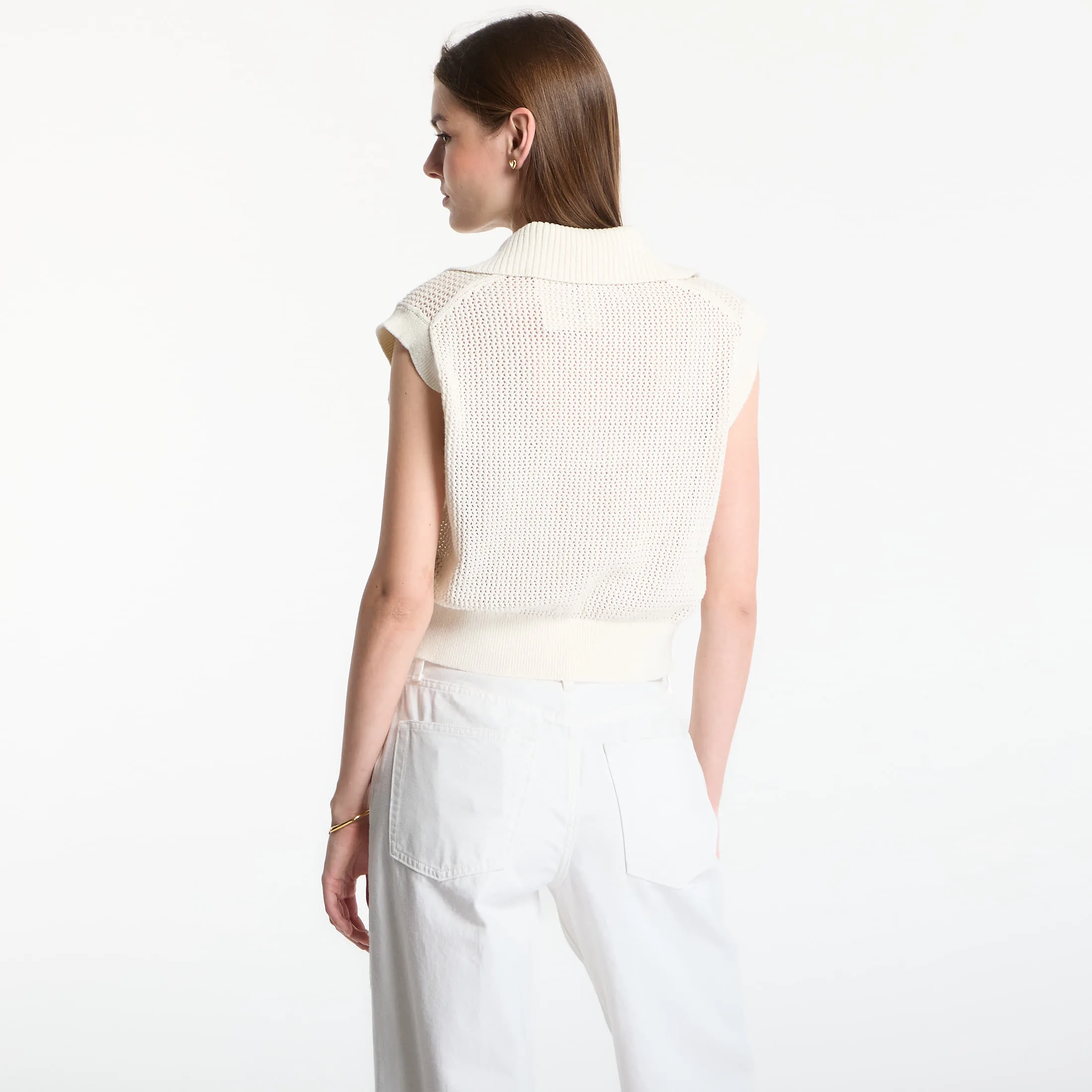 Дамски елек Calvin Klein Jeans Crochet Cropped – Tofu – Дамски елеци