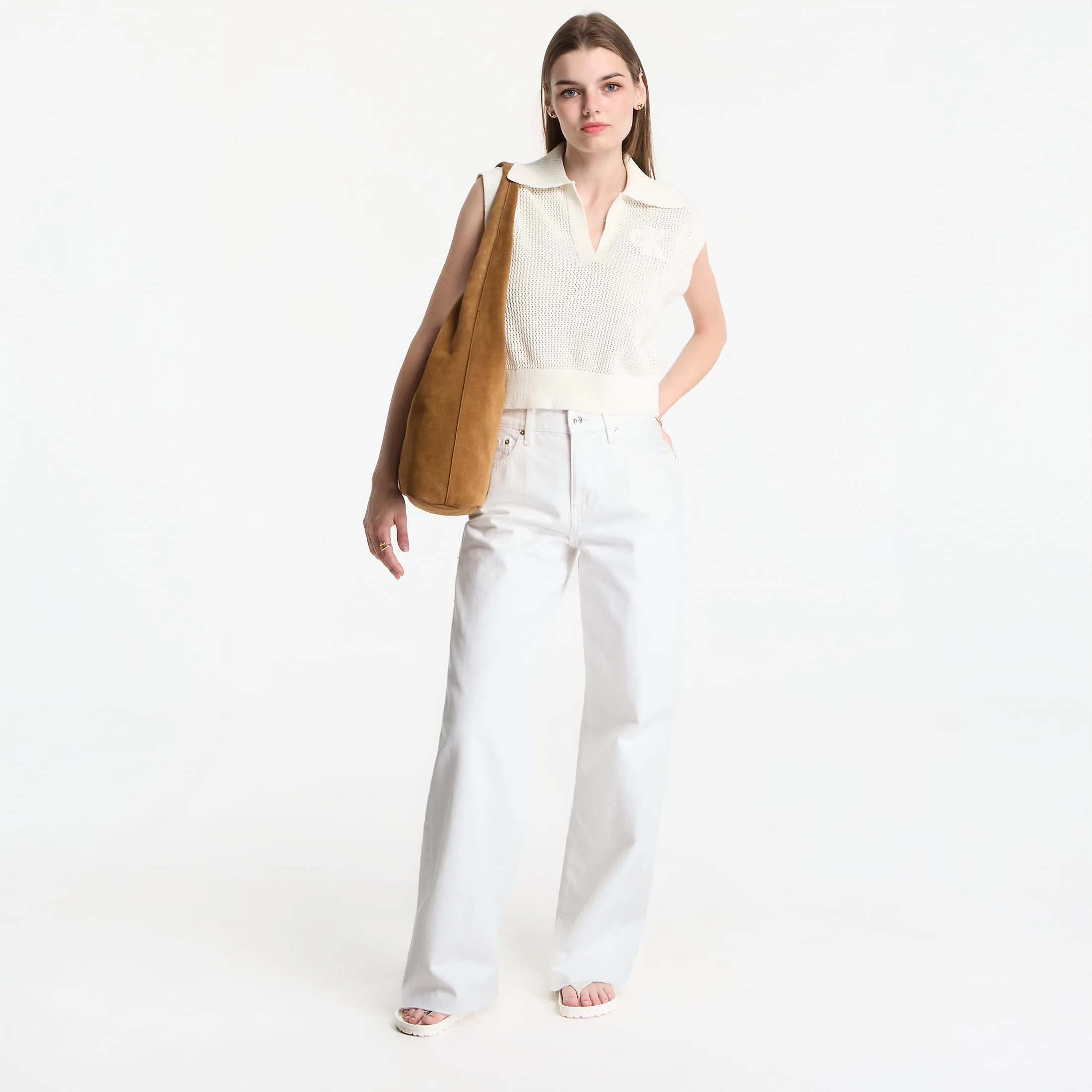 Дамски елек Calvin Klein Jeans Crochet Cropped – Tofu – Дамски елеци