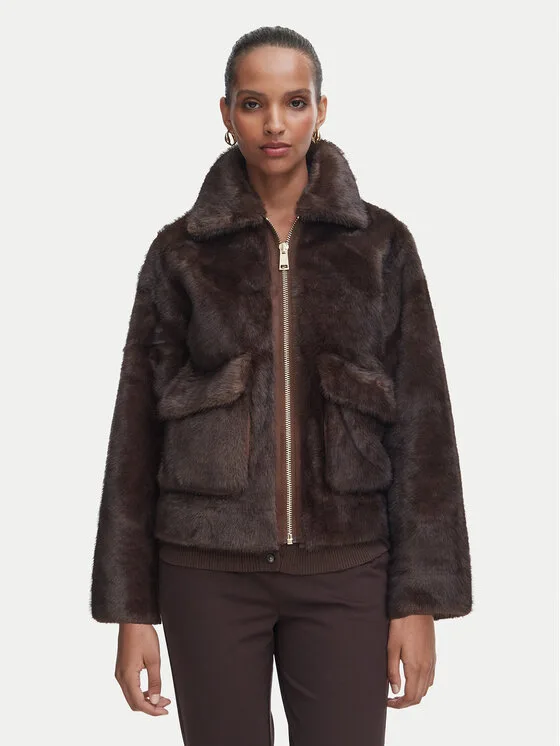 Rinascimento Кожено палто CFC0127150003 Тъмнокафяв Regular Fit – Дамски кожуси