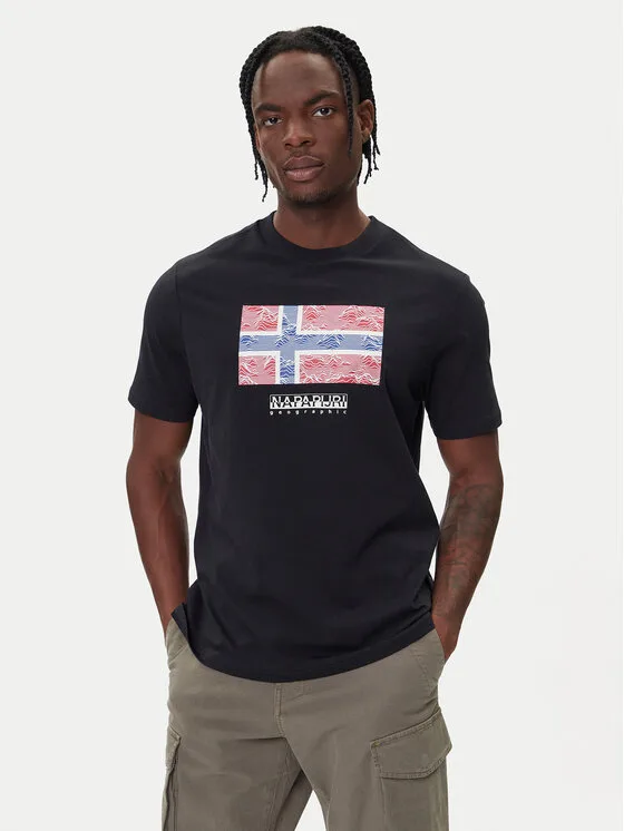 Napapijri Тишърт S-Drapeau Ss NP0A891K Черен Regular Fit – Мъжки тениски