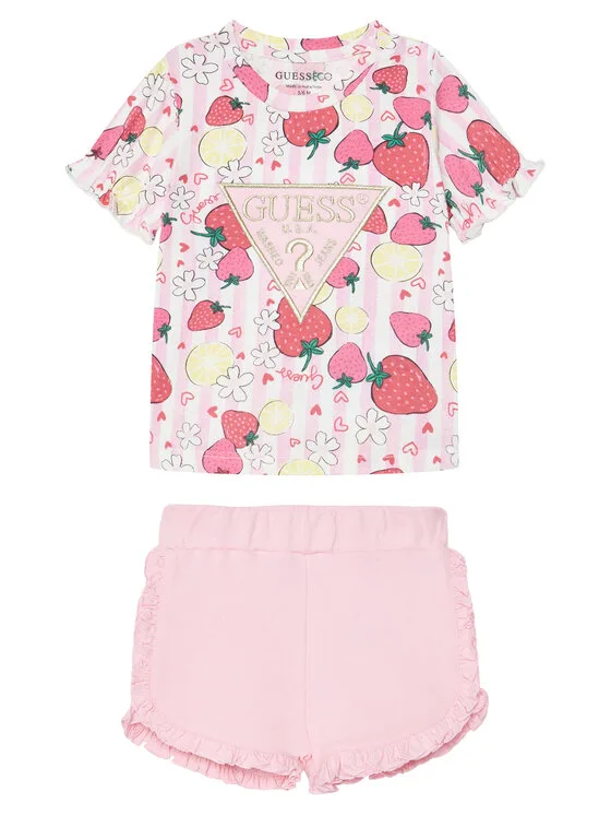 Guess Комплект тишърт и панталонки A6GG02 K6YW4 Розов Regular Fit – Детски комплекти