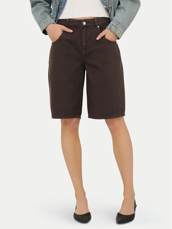ONLY Бермуди Mate 15374734 Кафяв Loose Fit – Дамски дънкови шорти