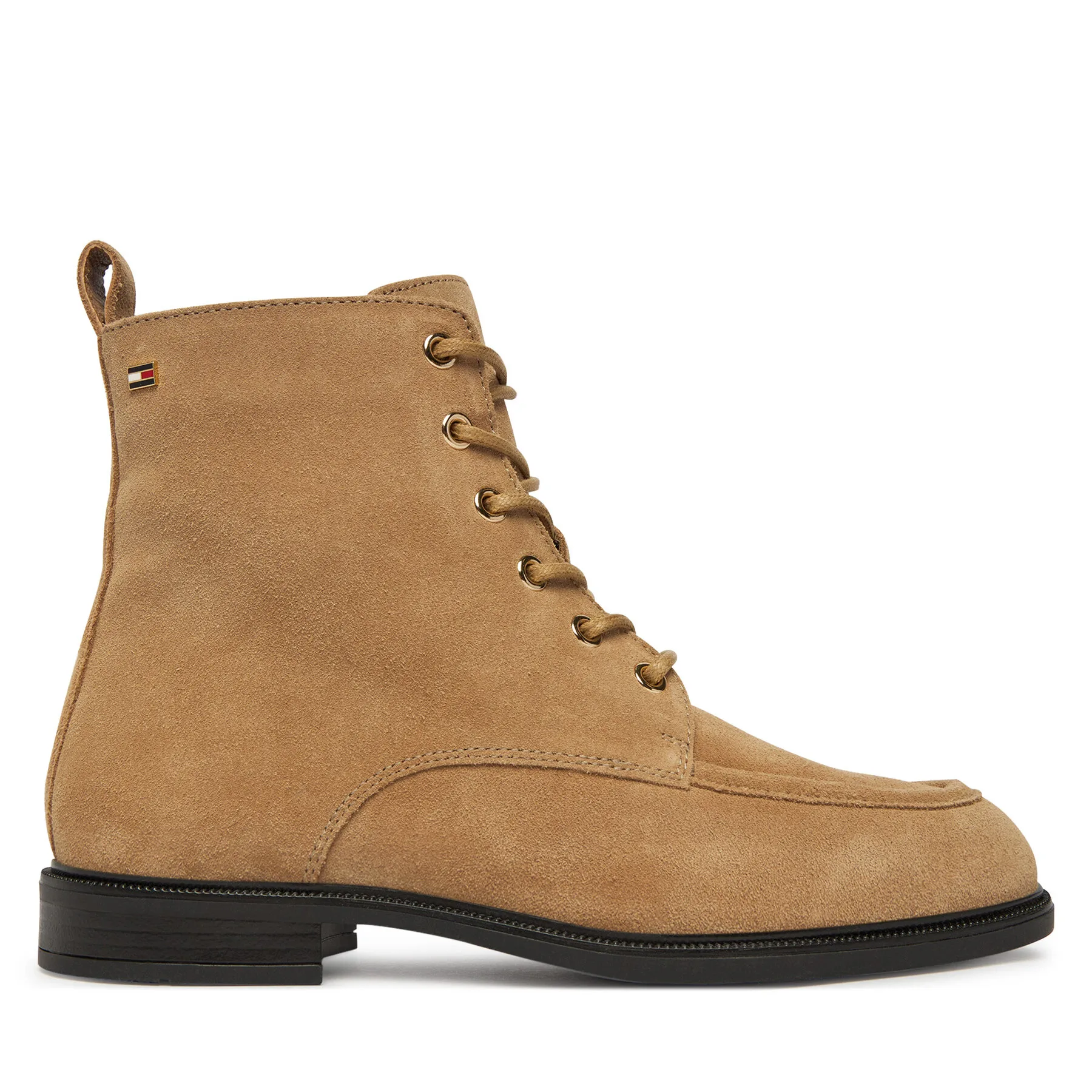 Зимни обувки Tommy Hilfiger Enamel Flag Suede Lace-Up Boot FW0FW09681 Бежов – Дамски равни боти