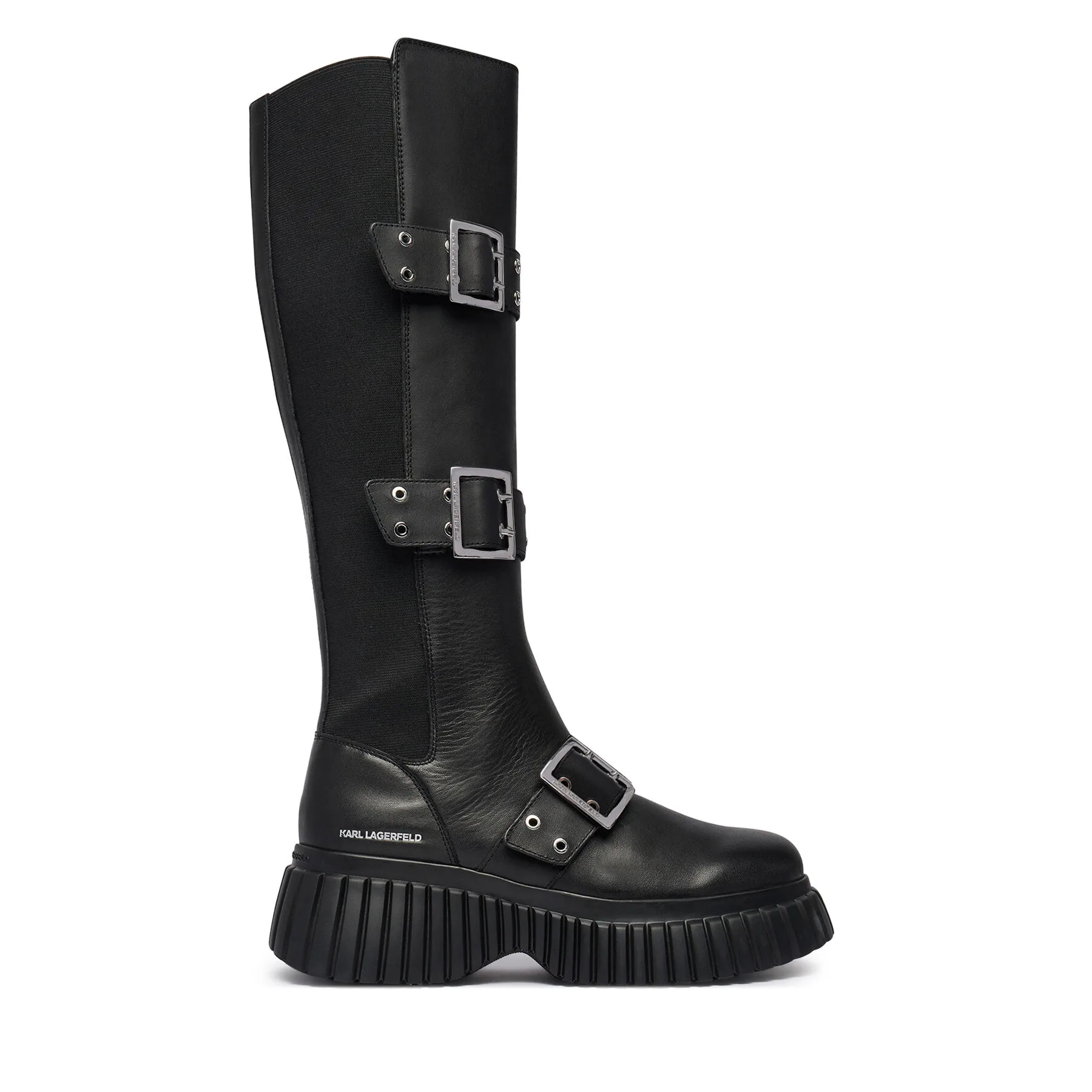 Дамски ботуши KARL LAGERFELD Kreeper Wedge черни – Черен – Дамски равни ботуши