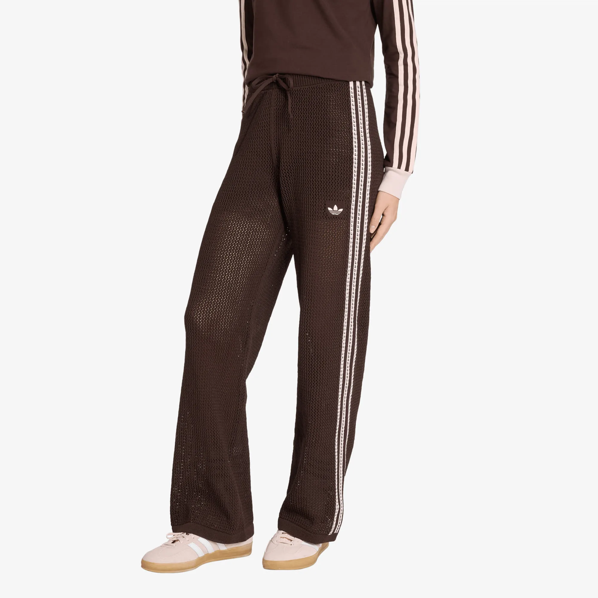 Дамски топ adidas Originals Knitted Crochet Firebird Tracksuit кафяв – Aurora Coffee – Дамски топове