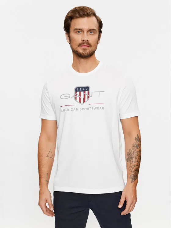 Gant Тишърт Reg Archive Shield Ss 2003199 Бял Regular Fit – Мъжки тениски