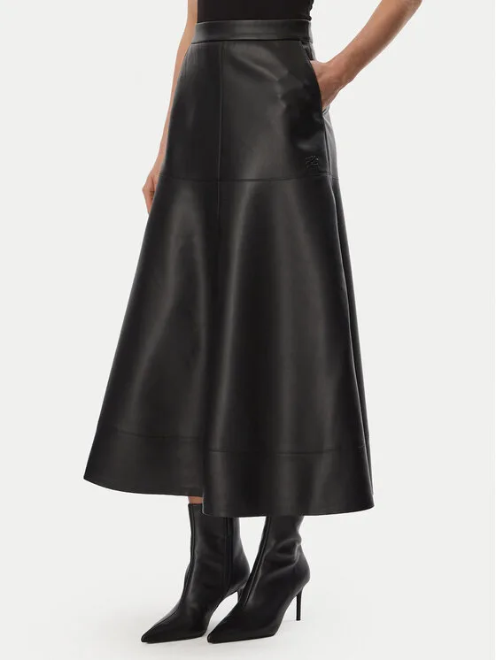 KARL LAGERFELD Пола от имитация на кожа B4W12004 Черен Regular Fit – Дамски кожени поли
