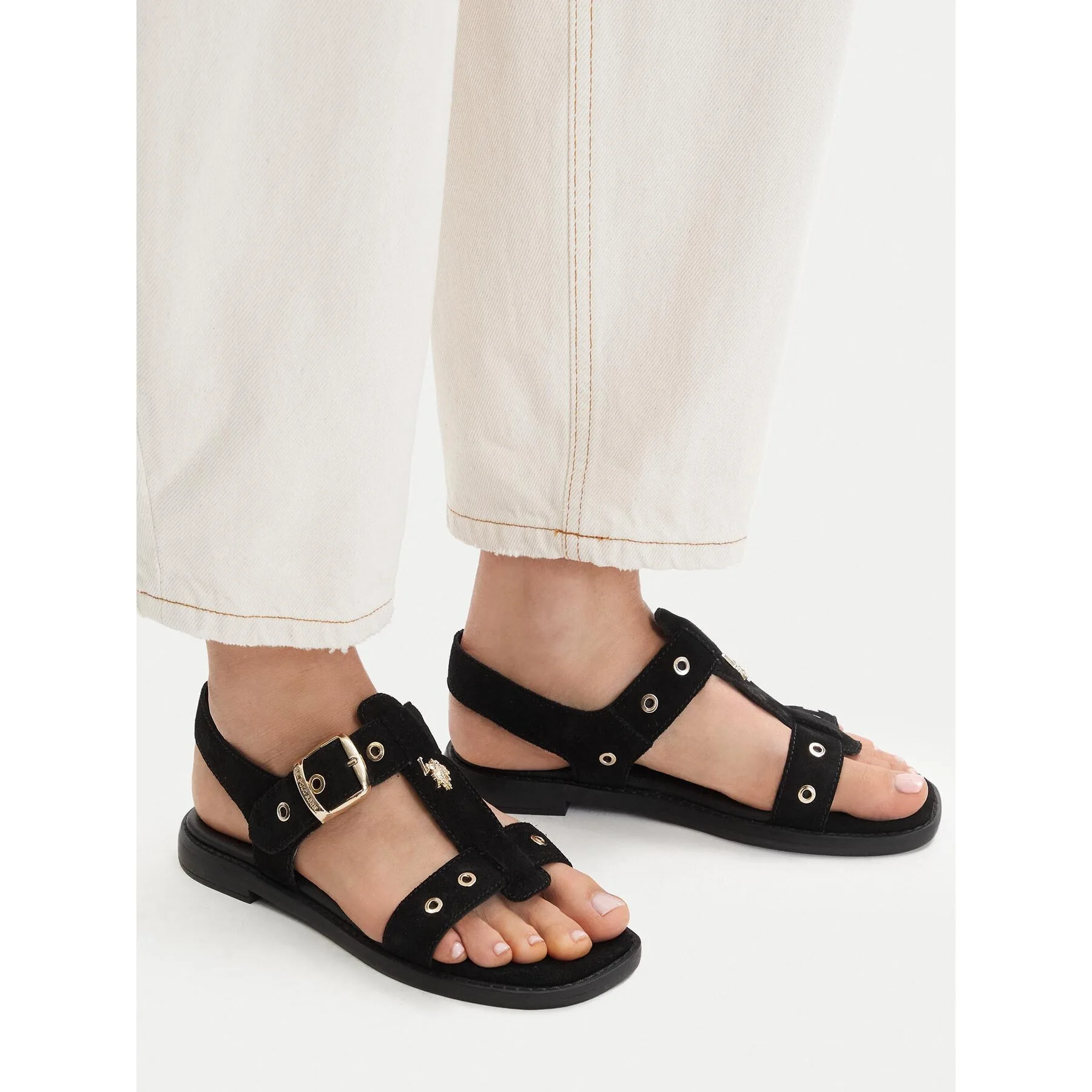 Дамски сандали U.S. Polo Assn. ALYS001W/6S1 черни – Черен – Дамски равни сандали