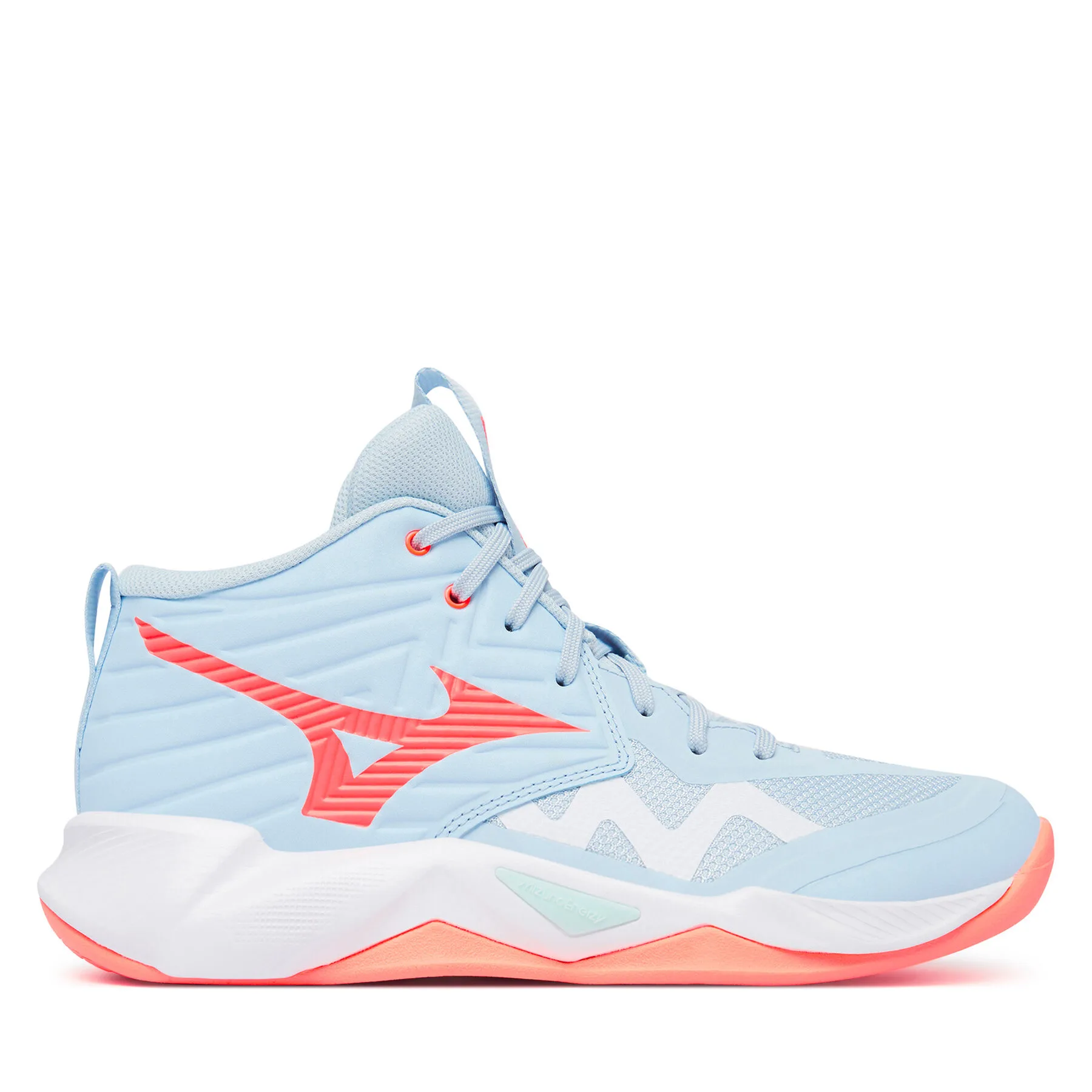 Дамски обувки за зала Mizuno Wave Momentum Pro Mid светлосини – Обувки за спортове на закрито