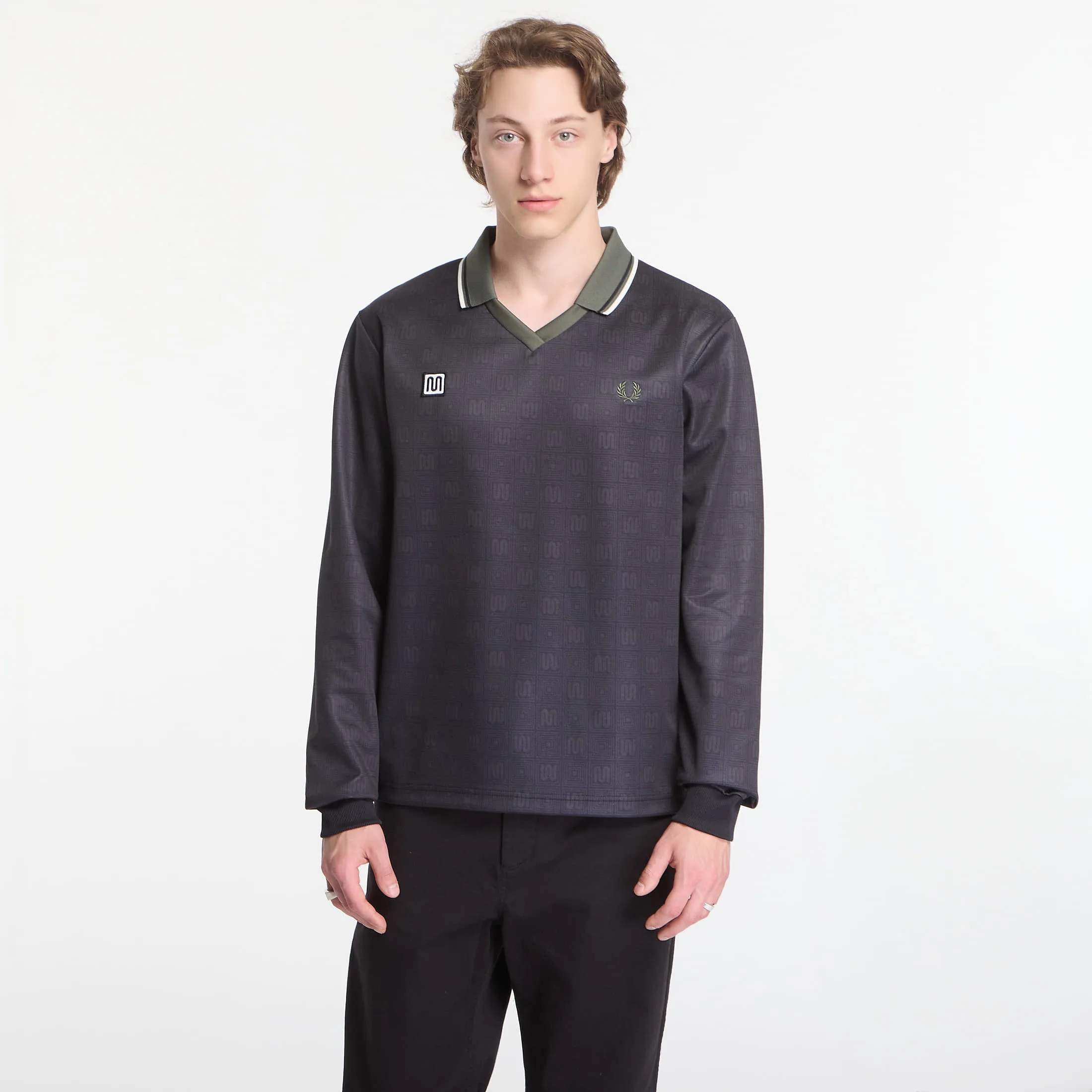 Мъжка поло тениска FRED PERRY Meyba Printed Ls черна – Black – Мъжки поло тениски