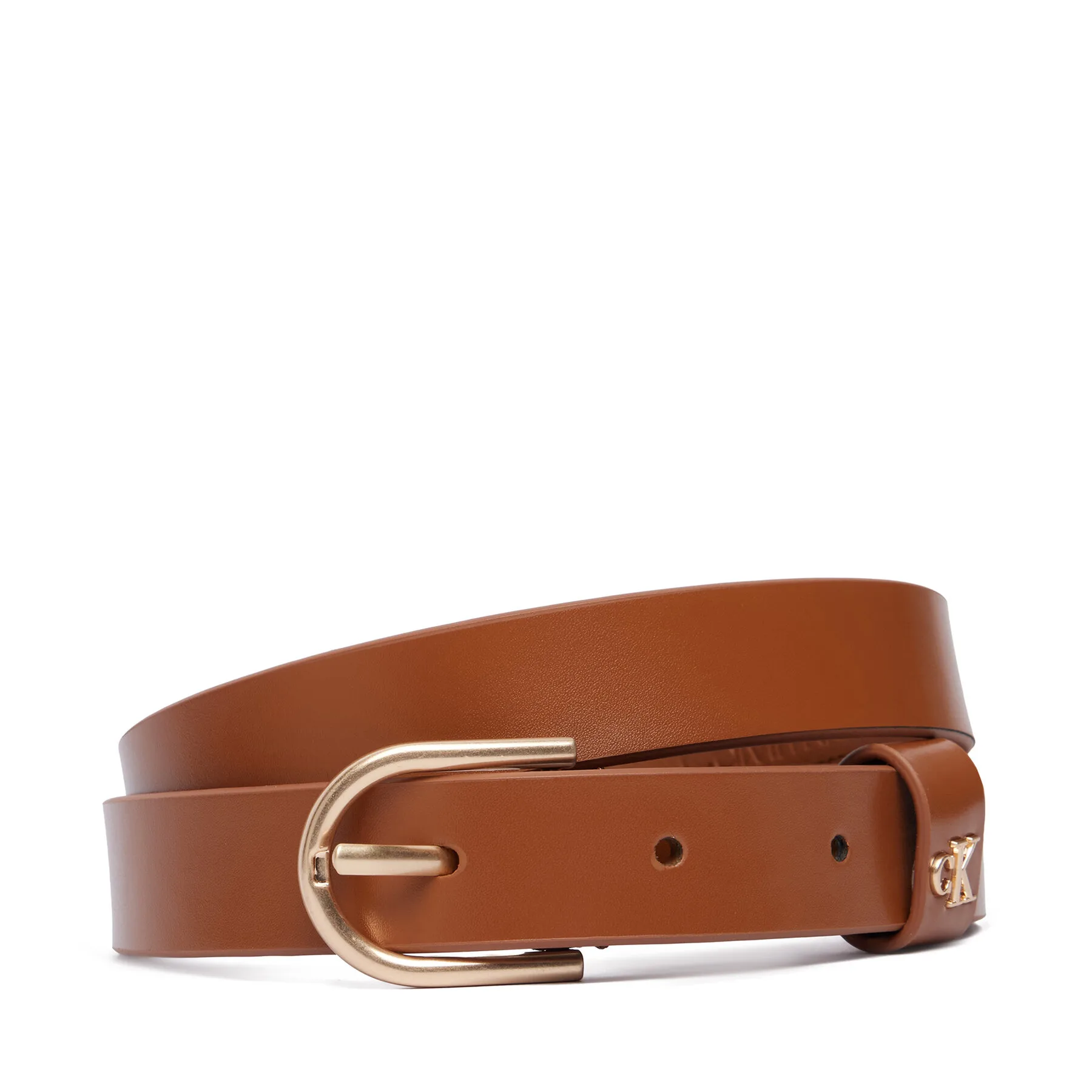 Дамски колан Calvin Klein Rounded Buckle Ck Loop кафяв – Дамски колани