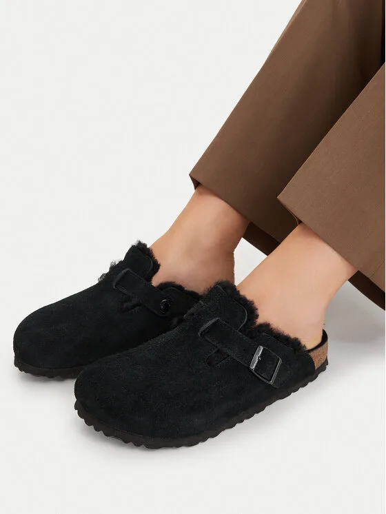 Birkenstock Пантофи Boston Vl/Shearling 0259883 Черен – Дамски чехли