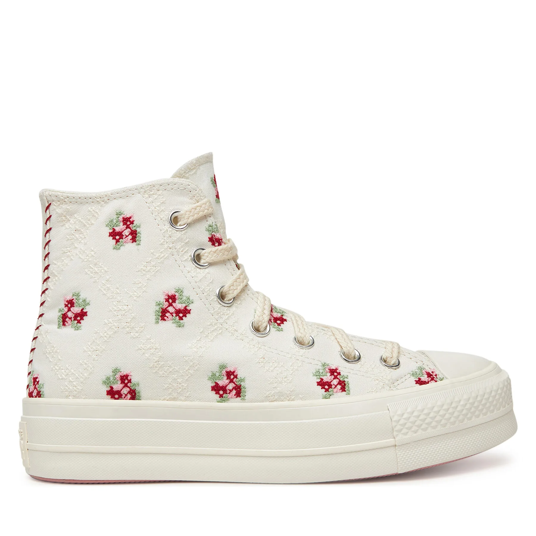 Кецове Converse Chuck Taylor All Star Lift Platform Rose Cross Stitch A13659C Бял – Дамски високи кецове