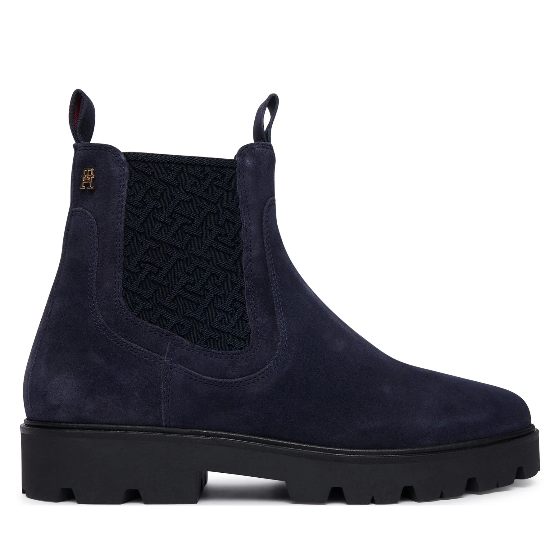 Боти тип челси Tommy Hilfiger Th Monogram Suede Chelsea Boot FW0FW09563 Тъмносин – Дамски равни боти