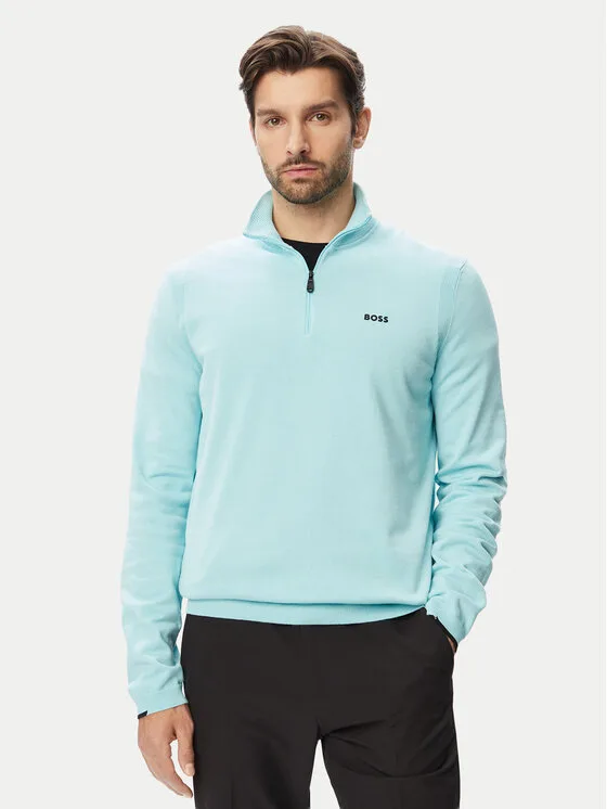 BOSS Пуловер KN Ever 50556146 Светлосин Regular Fit – Мъжки пуловери и жилетки