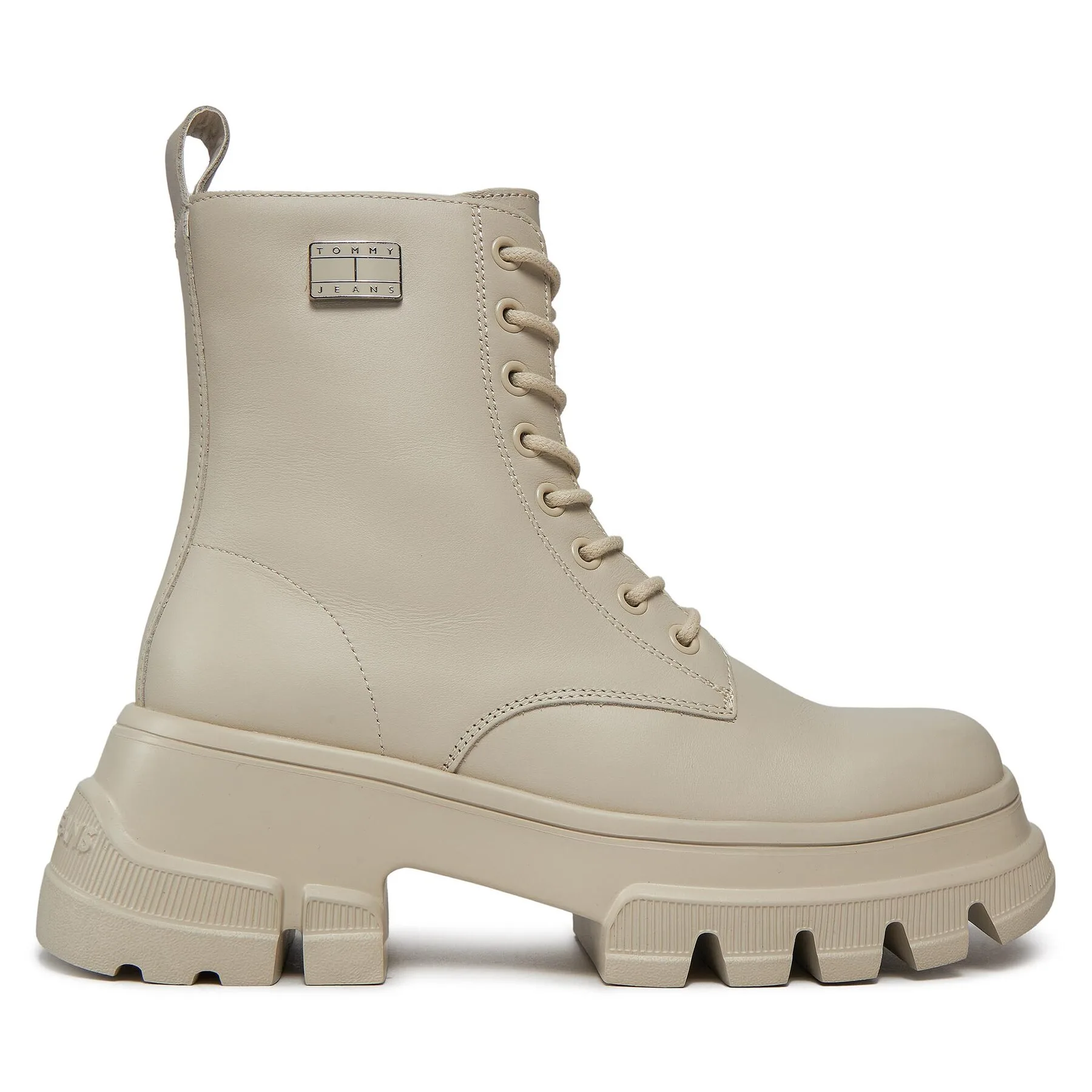 Туристически oбувки Tommy Jeans Tjw Chunky Leather Boot EN0EN02503 Бежов – Дамски трапери и кубинки