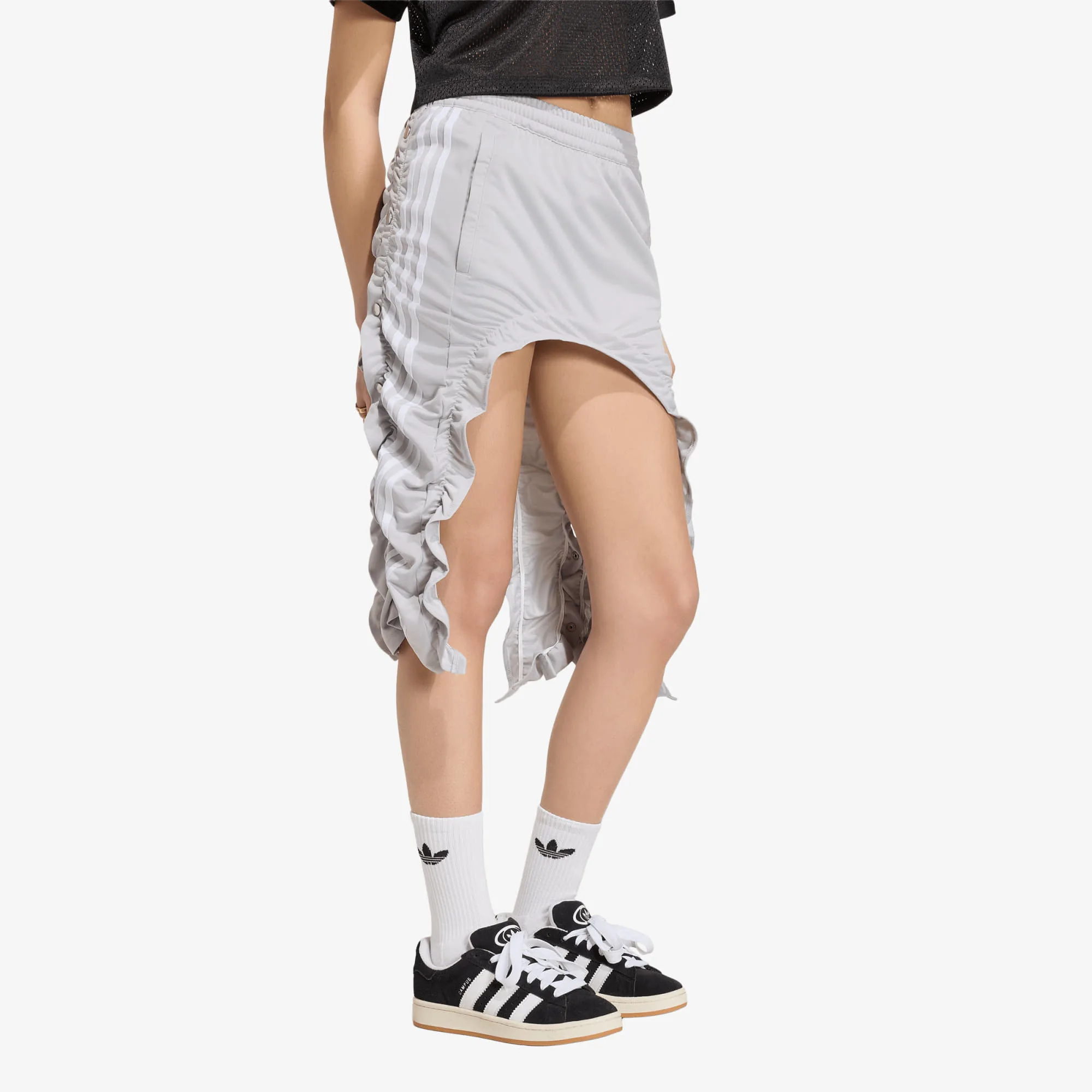 Дамска пола adidas Originals Adibreak Ruched сива – Grey Two – Дамски миди поли