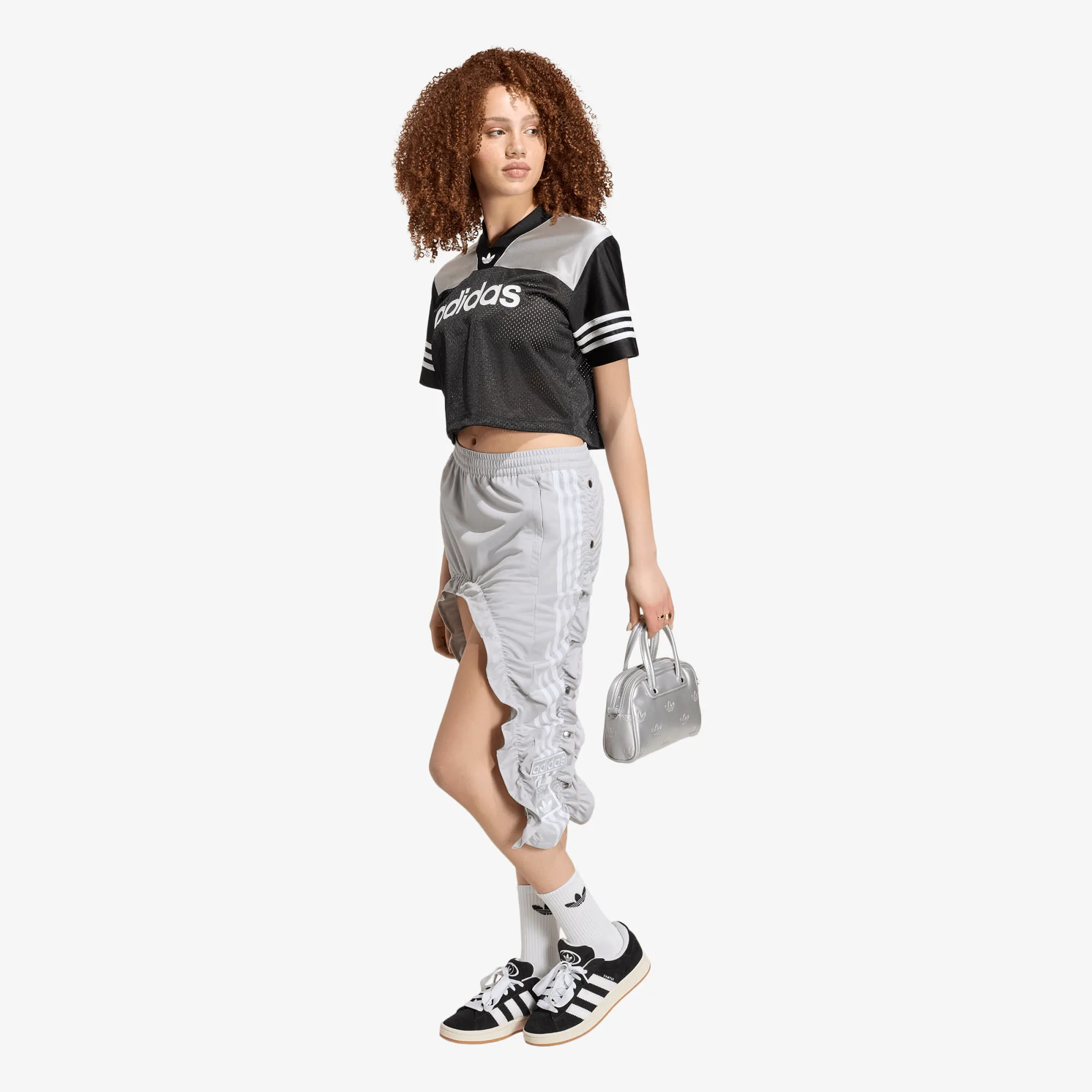 Дамска пола adidas Originals Adibreak Ruched сива – Grey Two – Дамски миди поли