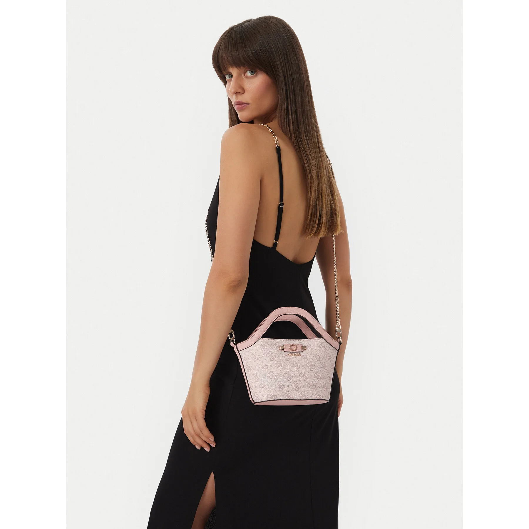 Дамска чанта Guess Lindsey Mini HWSG97 светлорозова – Дамски чанти тип куфарче