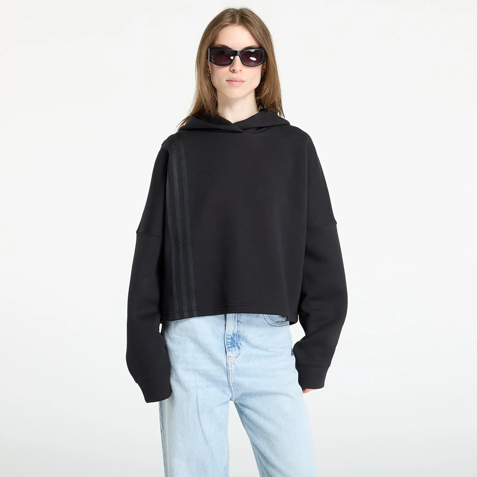 Дамски суитшърт с качулка adidas Originals Off Placed черен – Black – Дамски худита