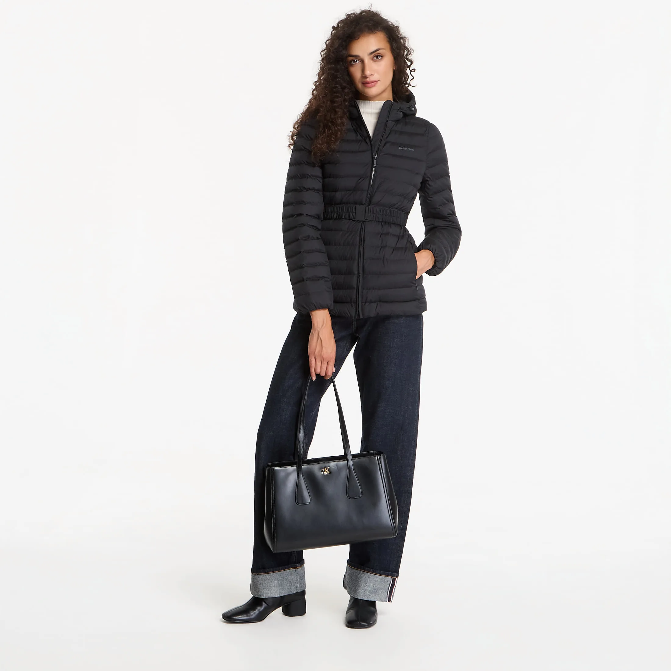 Дамско зимно яке Calvin Klein Ulw Belted черно – Black – Дамски зимни якета