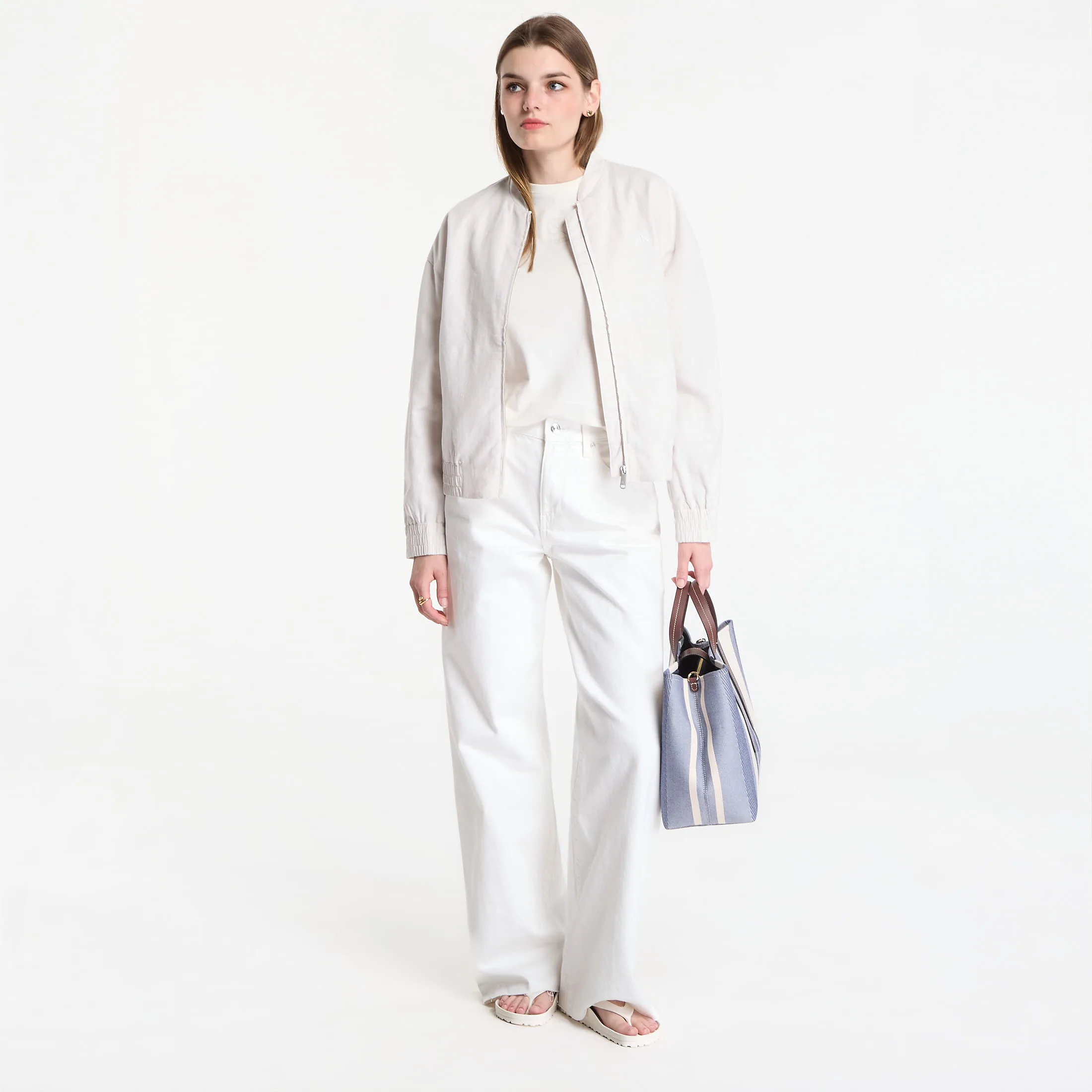 Дамски елек Calvin Klein Linen Bomber бял – White Sand – Дамски елеци