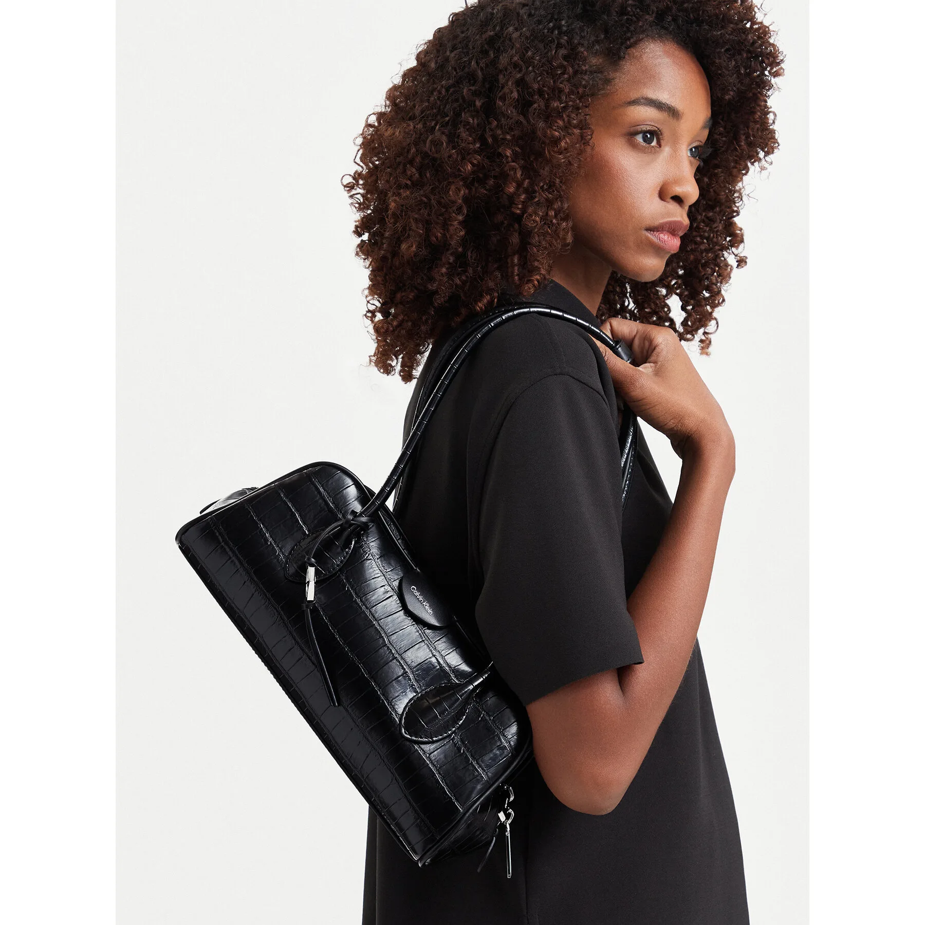 Дамска чанта Calvin Klein Emblem Trio Croco Shoulder Bag LV04F3780G Черен – Crossbody чанти