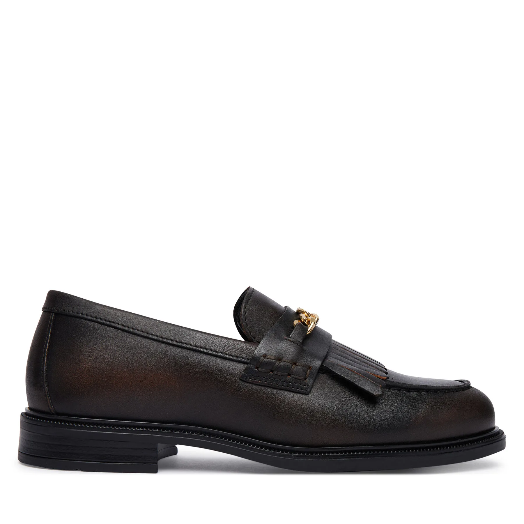 лоуфъри с дебела подметка Tommy Hilfiger Th Chain Fringe Leather Loafer FW0FW09668 Тъмнокафяв – Дамски лоуфъри