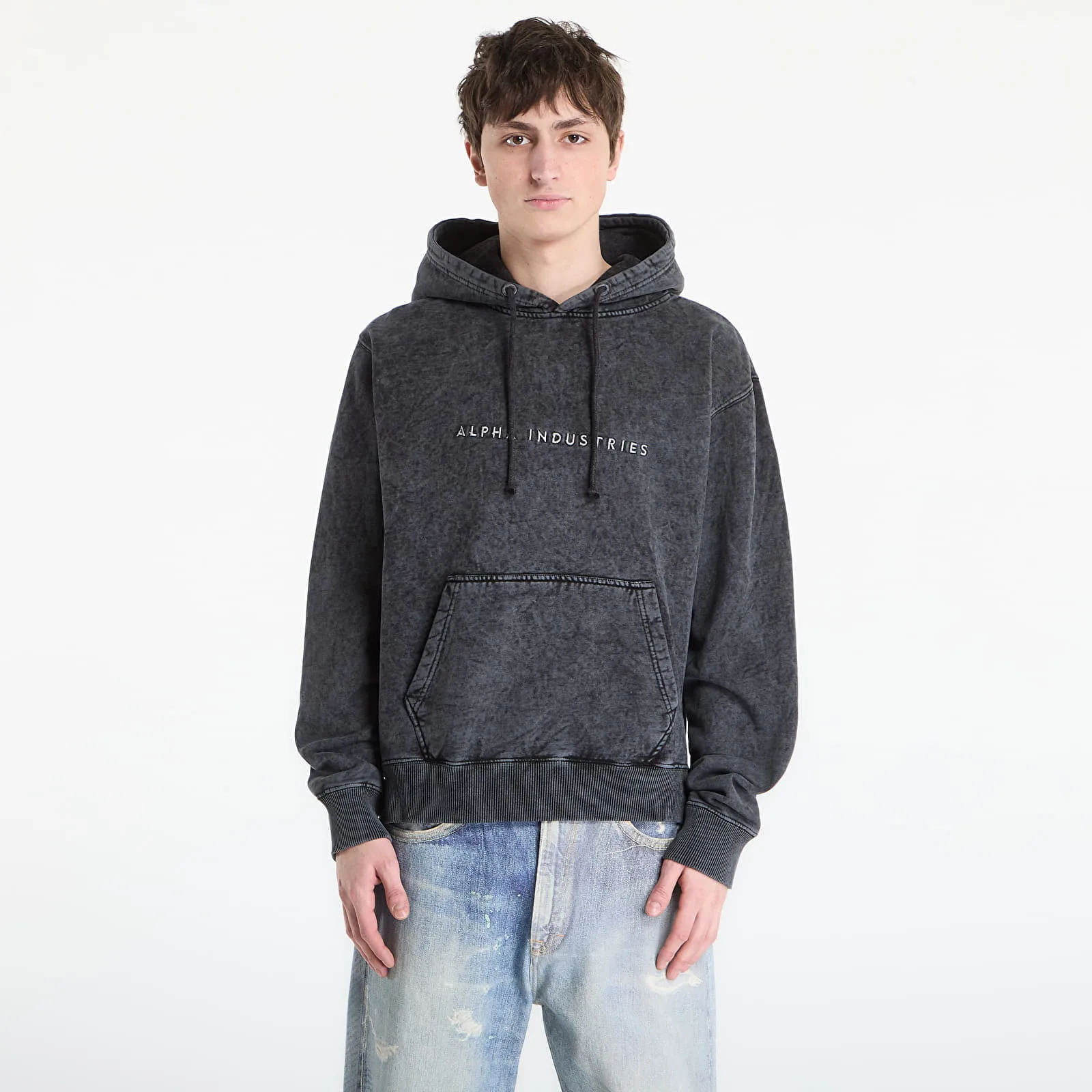 Мъжки суитшърт с качулка Alpha Industries Acid Logo черен – Black – Мъжки худита