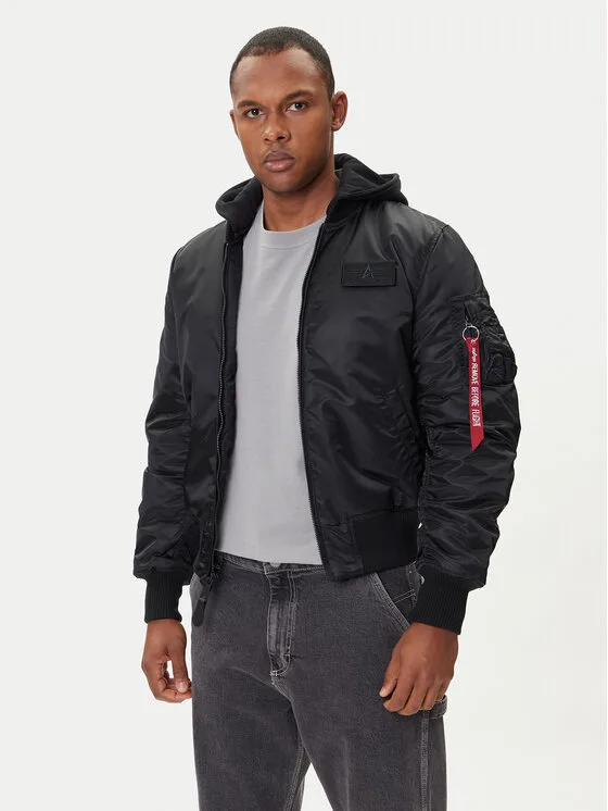 Alpha Industries Яке бомбър MA-1 Zip Hood Back Print 128113 Черен Regular Fit – Мъжки бомбър якета