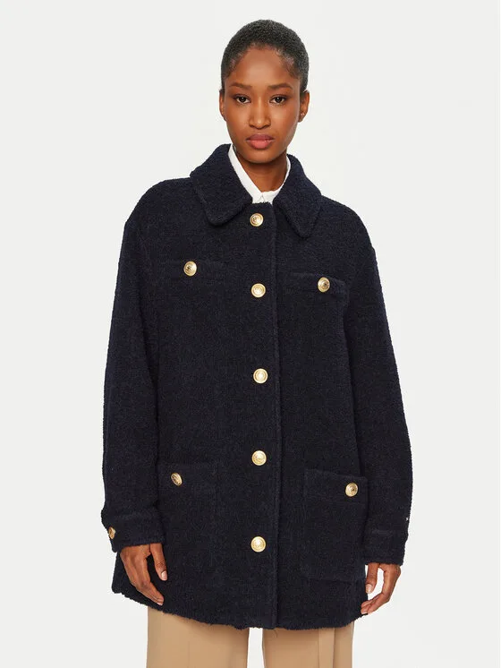 Tommy Hilfiger Вълнено палто WW0WW43762 Тъмносин Regular Fit – Дамски зимни палта