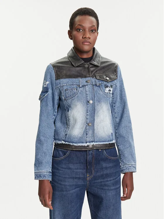 Desigual Дънково яке Contrast Mickey 25WWED16 Син Regular Fit – Дамски дънкови якета